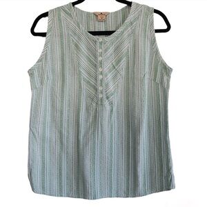 Woolrich Green Striped Top Sleeveless Lightweight Camping‎ Tropical M